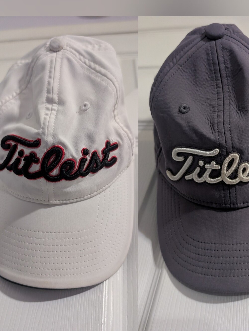 Titleist Mens Hats Lot Of 2 White Gray Pro V1 FJ Footjoy Golf Cap *flaws*